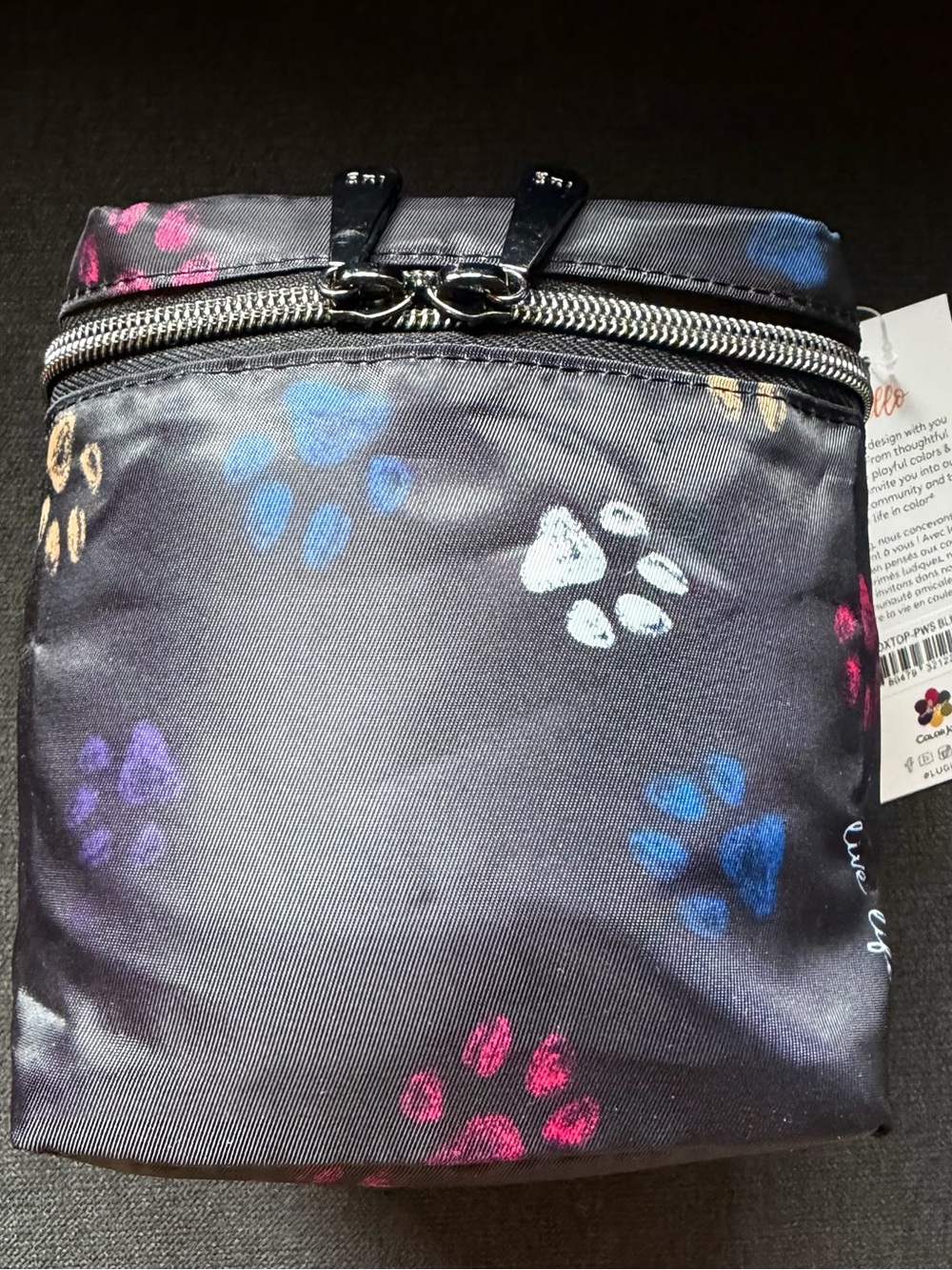 Lug Box Top Cosmetic Case Bag – Paws Black (Red Blue White Purple Dog Cat Paws)